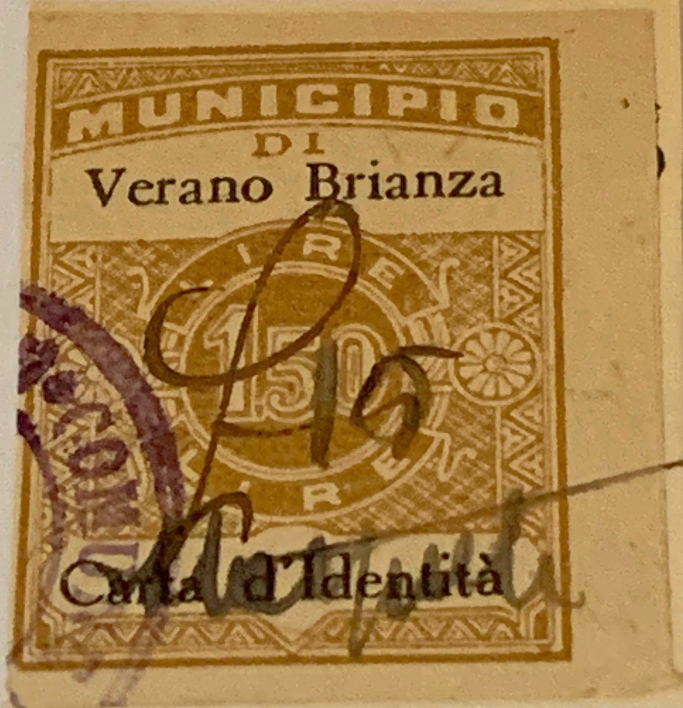 Marca da Bollo del Comune di VERANO BRIANZA su Carta Bianca di dimensioni 23 x 29 mm