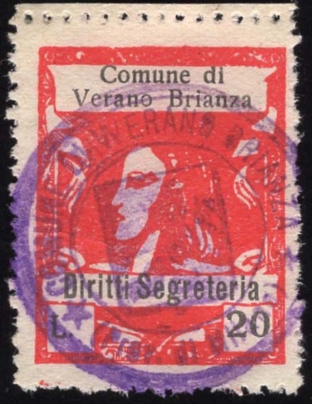 Marca da Bollo del Comune di VERANO BRIANZA su Carta Bianca di dimensioni 23 x 29 mm