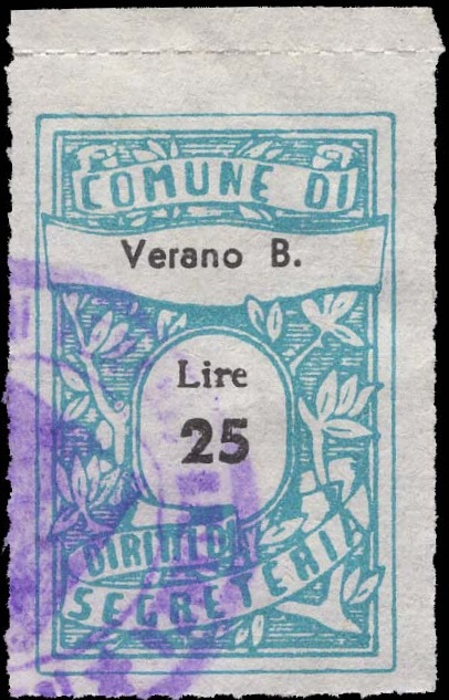 Marca da Bollo del Comune di VERANO BRIANZA su Carta Bianca Sottile di dimensioni 22 x 34 mm