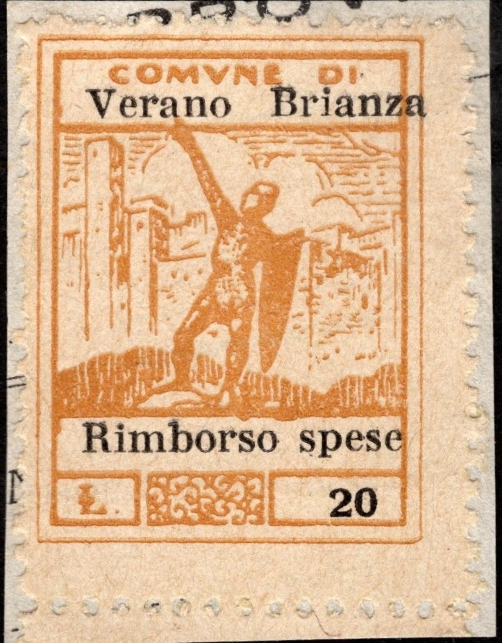 Marca da Bollo del Comune di VERANO BRIANZA su Carta Bianca Sottile di dimensioni 22 x 28 mm