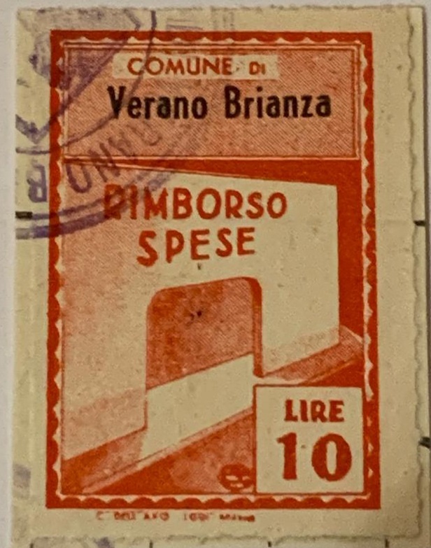 Marca da Bollo del Comune di VERANO BRIANZA su Carta Bianca di dimensioni 22 X 33 mm