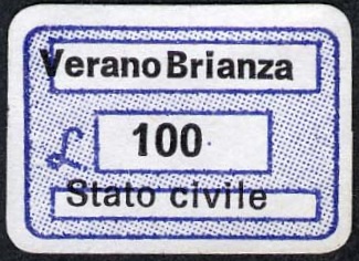 Marca da Bollo del Comune di VERANO BRIANZA su Carta Bianca di dimensioni 18,5 x 12,5 mm