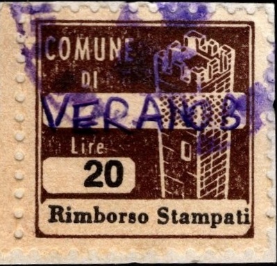 Marca da Bollo del Comune di VERANO BRIANZA su Carta Bianca di dimensioni 20 x 20 mm