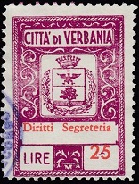 Marca da Bollo del Comune di VERBANIA su Carta Bianca di dimensioni 23 x 32 mm