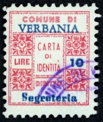 Marca da Bollo del Comune di VERBANIA su Carta Bianca di dimensioni 23 x 29,5 mm
