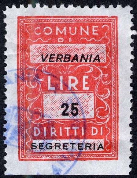 Marca da Bollo del Comune di VERBANIA su Carta Bianca di dimensioni 22 x 32 mm