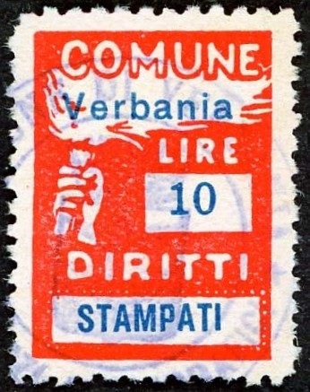 Marca da Bollo del Comune di VERBANIA su Carta Bianca di dimensioni 18,5 x 26 mm