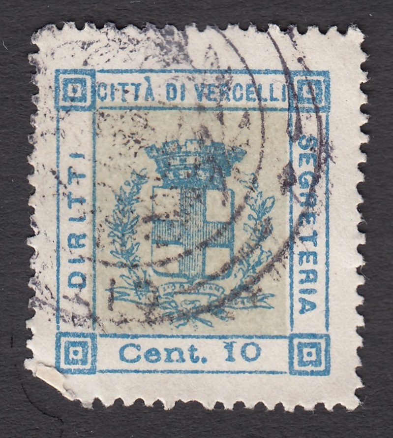 Marca da Bollo del Comune di VERCELLI su Carta Bianca di dimensioni 22,5 x 24,5 mm
