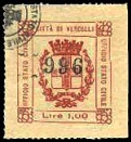 Marca da Bollo del Comune di VERCELLI su Carta Bianca di dimensioni 27 x 29 mm