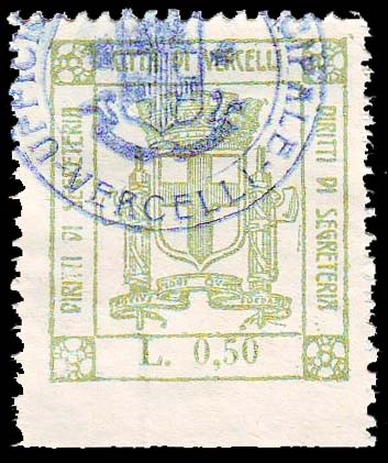 Marca da Bollo del Comune di VERCELLI su Carta Bianca di dimensioni 27 x 30,5 mm