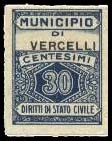 Marca da Bollo del Comune di VERCELLI su Carta Bianca di dimensioni 22,5 x 29 mm
