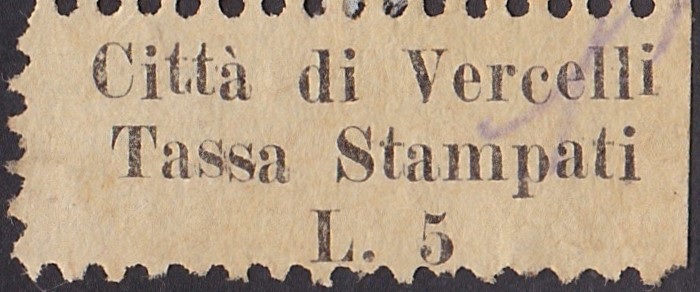 Marca da Bollo del Comune di VERCELLI su Carta Bianca Sottile di dimensioni 23,5 x 9 mm