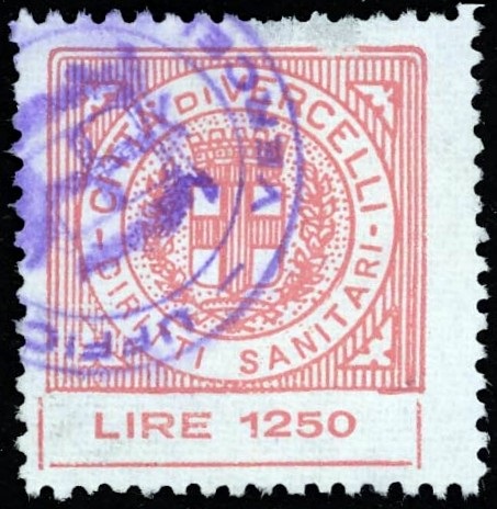 Marca da Bollo del Comune di VERCELLI su Carta Bianca Sottile di dimensioni 23 x 25,5 mm