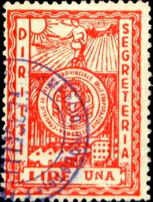 Marca da Bollo del Comune di VERCELLI su Carta Bianca di dimensioni 26 x 36 mm