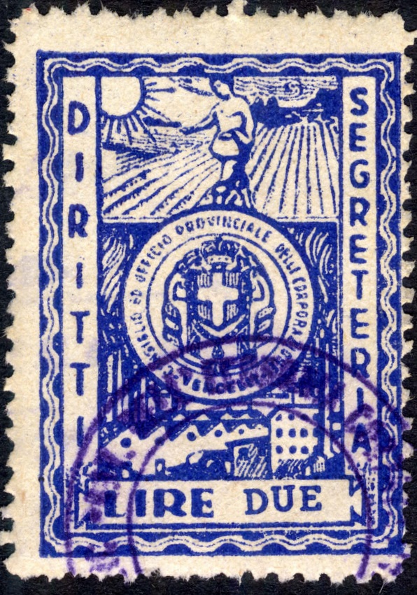 Marca da Bollo del Comune di VERCELLI su Carta Bianca Sottile di dimensioni 25,5 x 35,5 mm