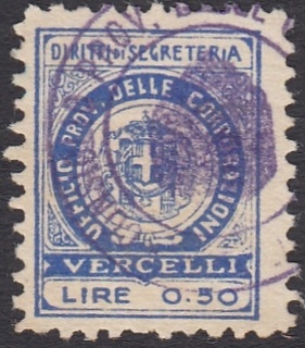 Marca da Bollo del Comune di VERCELLI su Carta Bianca di dimensioni 18 x 23 mm