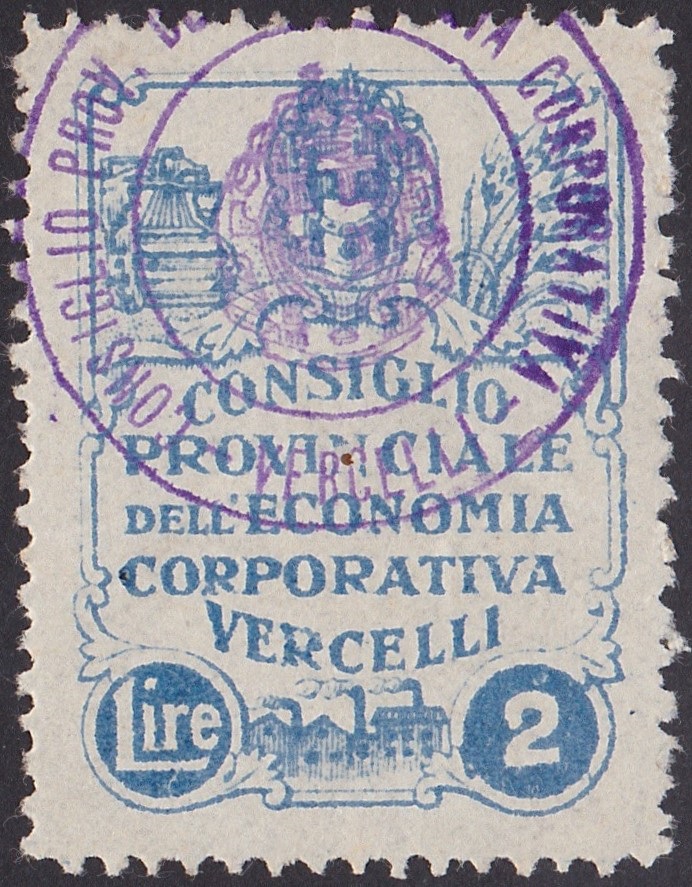 Marca da Bollo del Comune di VERCELLI su Carta Bianca Sottile di dimensioni 23 x 31,5 mm
