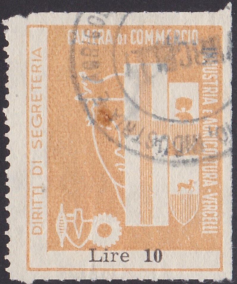Marca da Bollo del Comune di VERCELLI su Carta Bianca di dimensioni 28 x 35 mm
