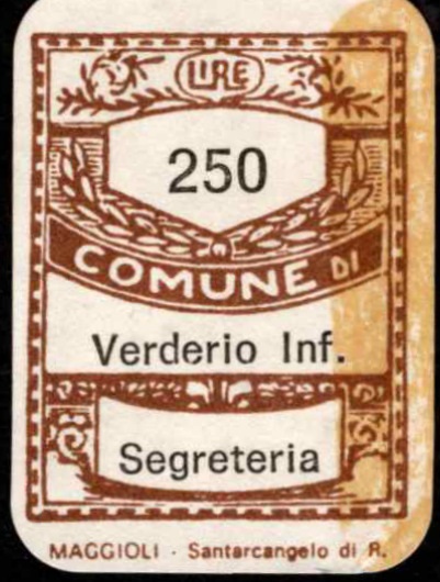 Marca da Bollo del Comune di VERDERIO INFERIORE su Carta Bianca di dimensioni 19 x 27 mm