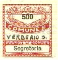 Marca da Bollo del Comune di VERDERIO SUPERIORE su Carta Bianca di dimensioni 19 x 21 mm