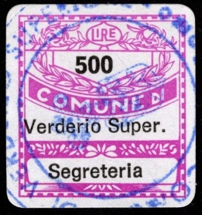 Marca da Bollo del Comune di VERDERIO SUPERIORE su Carta Bianca di dimensioni 19 x 21 mm