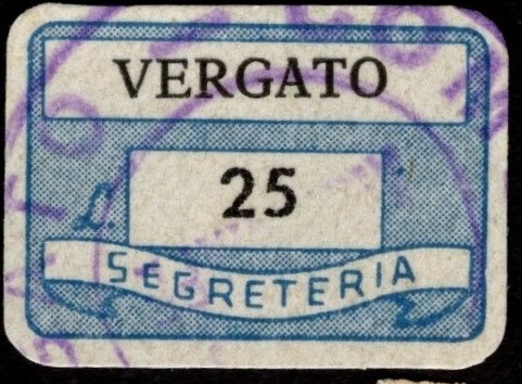 Marca da Bollo del Comune di VERGATO su Carta Bianca di dimensioni 20 x 14 mm