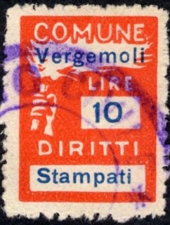 Marca da Bollo del Comune di VERGEMOLI su Carta Bianca Sottile di dimensioni 18,5 x 26 mm