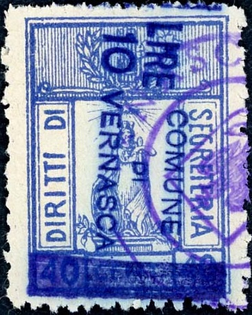 Marca da Bollo del Comune di VERNASCA su Carta Bianca di dimensioni 20,5 x 29 mm