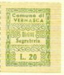 Marca da Bollo del Comune di VERNASCA su Carta Bianca di dimensioni 20 x 27 mm
