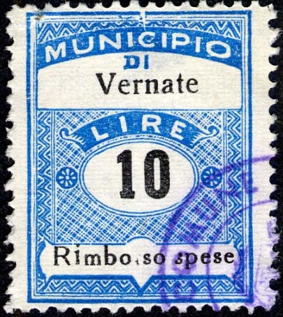 Marca da Bollo del Comune di VERNATE su Carta Bianca di dimensioni 22 x 29 mm