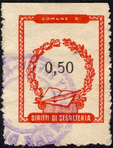 Marca da Bollo del Comune di VERNAZZA su Carta Bianca di dimensioni 20,5 x 26,5 mm