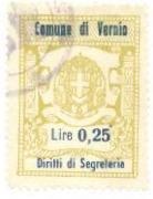Marca da Bollo del Comune di VERNIO su Carta Bianca Sottile di dimensioni 26 x 35 mm