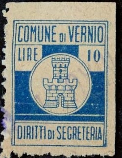 Marca da Bollo del Comune di VERNIO su Carta Bianca di dimensioni 20 x 24 mm