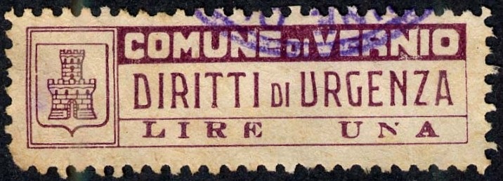 Marca da Bollo del Comune di VERNIO su Carta Bianca di dimensioni mm