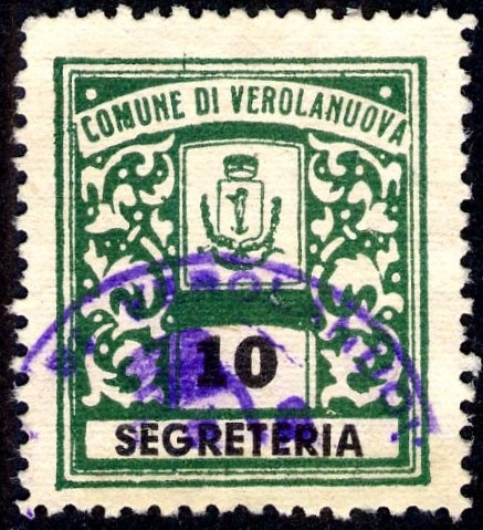 Marca da Bollo del Comune di VEROLANUOVA su Carta Bianca di dimensioni 23 x 26 mm