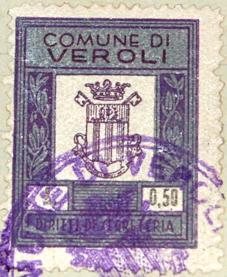 Marca da Bollo del Comune di VEROLI su Carta Bianca di dimensioni 23 x 29 mm