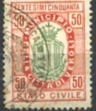 Marca da Bollo del Comune di VEROLI su Carta Bianca di dimensioni 20,5 x 27 mm