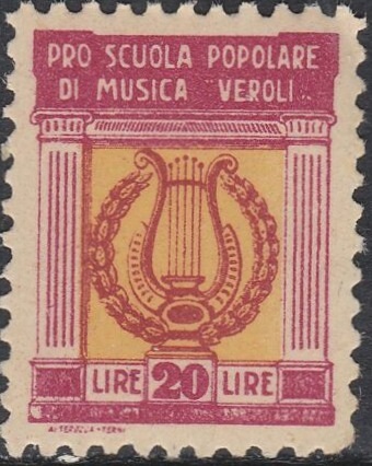 Marca da Bollo del Comune di VEROLI su Carta Bianca di dimensioni 20,5 x 26 mm