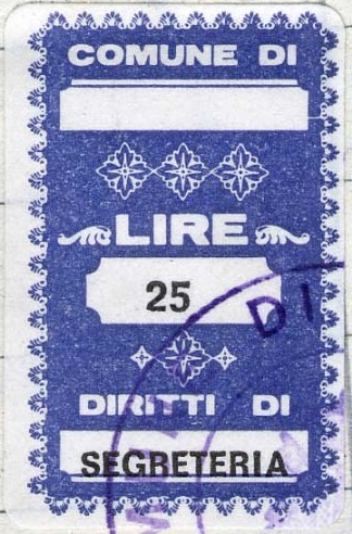 Marca da Bollo del Comune di VEROLI su Carta Bianca Sottile di dimensioni 19,5 x 32 mm