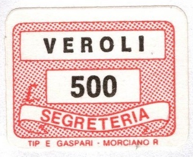Marca da Bollo del Comune di VEROLI su Carta Bianca Sottile di dimensioni 20 x 14 mm