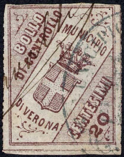 Marca da Bollo del Comune di VERONA su Carta Bianca Sottile di dimensioni 24 x 31,5 mm