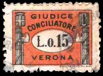 Marca da Bollo del Comune di VERONA su Carta Bianca di dimensioni 22,5 x 15,5 mm