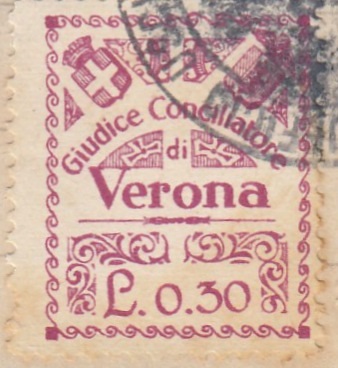 Marca da Bollo del Comune di VERONA su Carta Bianca di dimensioni 21 x 25 mm