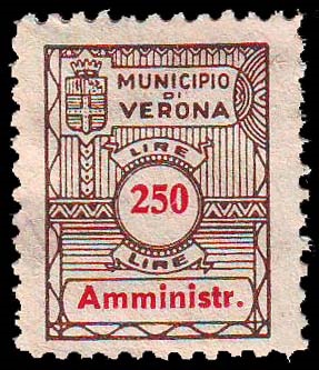 Marca da Bollo del Comune di VERONA su Carta Bianca di dimensioni 17 x 22 mm