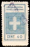 Marca da Bollo del Comune di VERONA su Carta Bianca Sottile di dimensioni 19 x 30,5 mm
