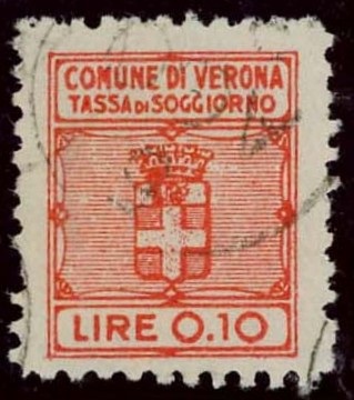 Marca da Bollo del Comune di VERONA su Carta Bianca Sottile di dimensioni 15 x 18 mm