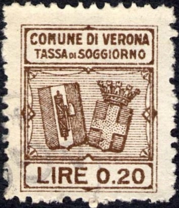 Marca da Bollo del Comune di VERONA su Carta Bianca Sottile di dimensioni 18 x 22 mm