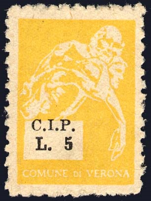 Marca da Bollo del Comune di VERONA su Carta Bianca Sottile di dimensioni 16,5 x 23,5 mm