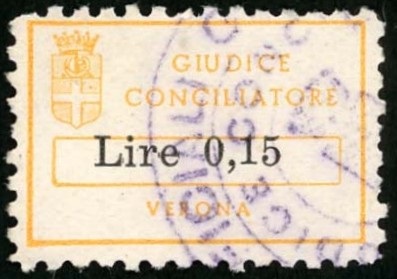 Marca da Bollo del Comune di VERONA su Carta Bianca di dimensioni 23 x 15,5 mm