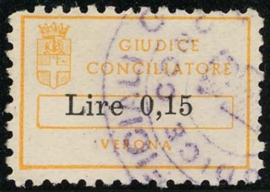 Marca da Bollo del Comune di VERONA su Carta Avana di dimensioni 23 x 15,5 mm
